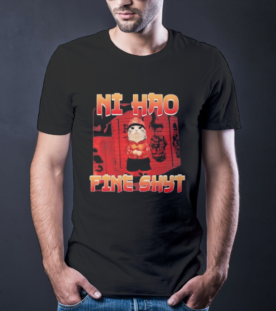 Ni Hao Fine Shyt Funny Cat Lanterns T-Shirt