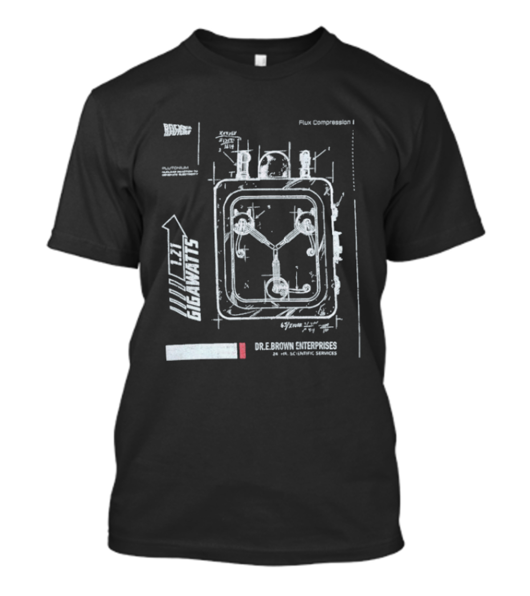 Back To The Future Flux Capacitor Schematic 1.21 Gigawatts Time Travel Blueprint T-Shirt