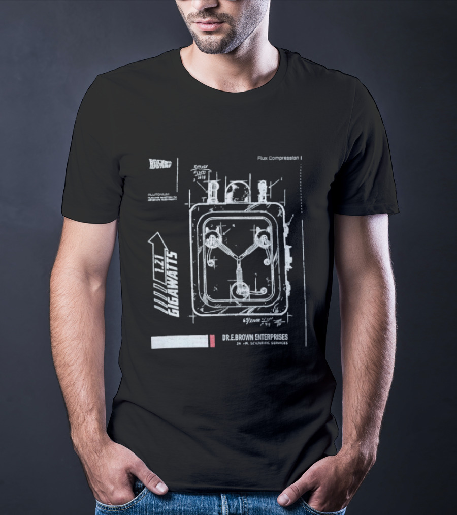 Back To The Future Flux Capacitor Schematic 1.21 Gigawatts Time Travel Blueprint T-Shirt