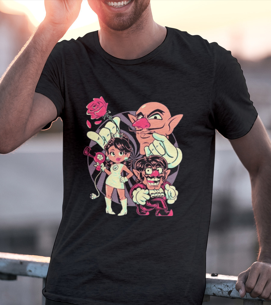 Henrique Torres Oh Be Wah Ve Vintage Cartoon Style Characters And Rose With Electric Plug T-Shirt