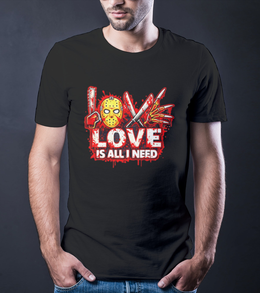 Horror Love Is All I Need Valentine Halloween Mask Knife Claw T-Shirt