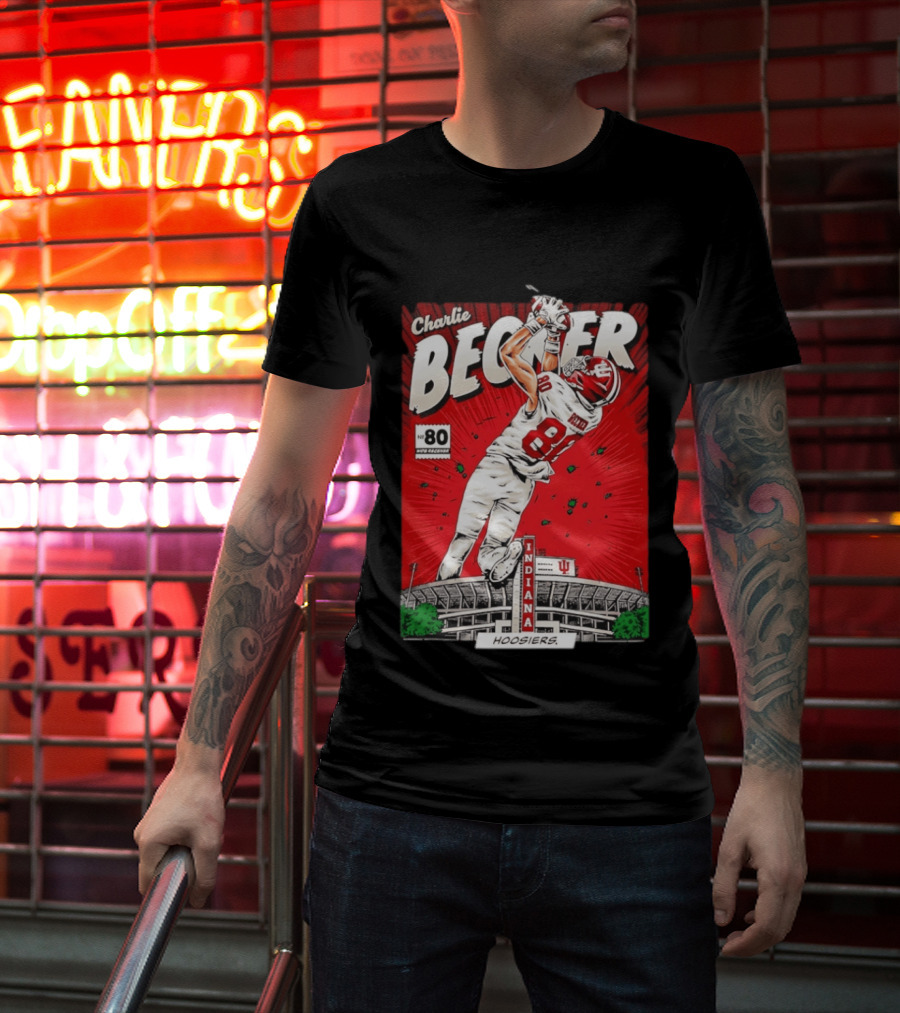 Charlie Becker Indiana Hoosiers No 80 Football Catch Comic Stadium Scene T-Shirt