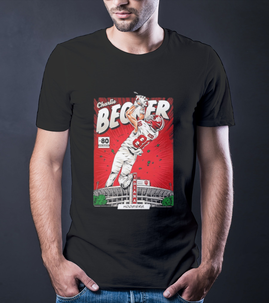 Charlie Becker Indiana Hoosiers No 80 Football Catch Comic Stadium Scene T-Shirt
