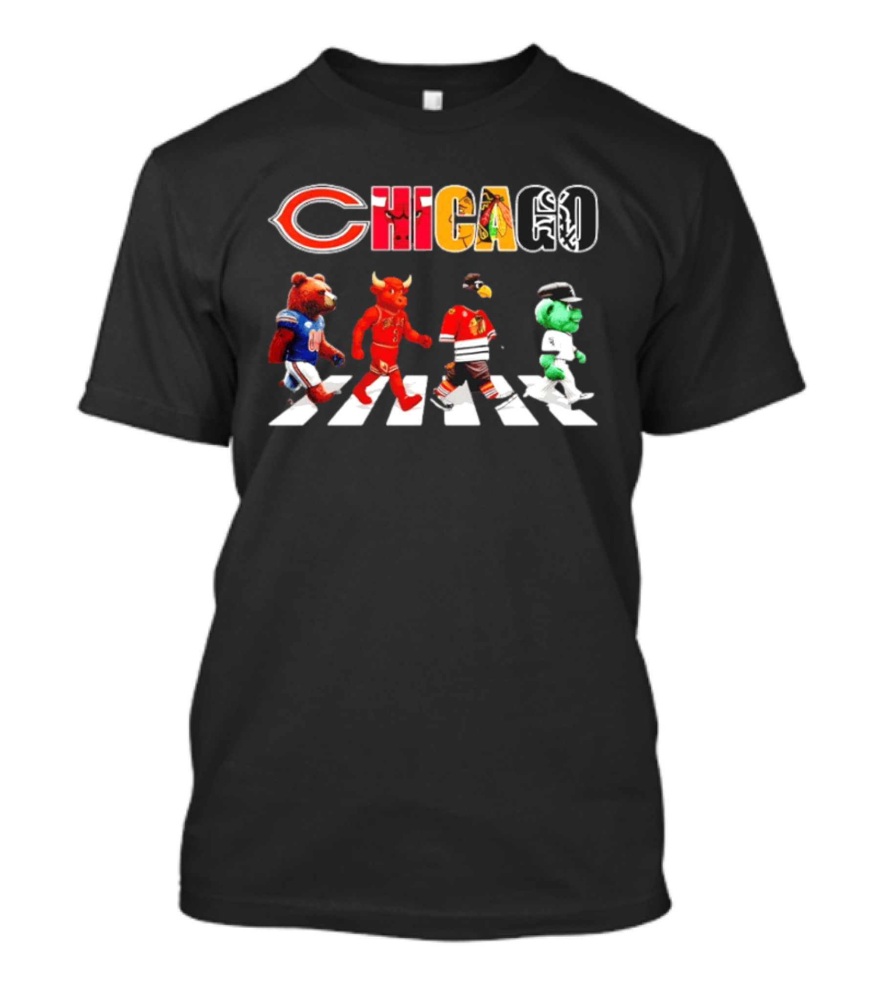 Chicago Bears Bulls Blackhawks White Sox Road Crossover Sports Teams T-Shirt