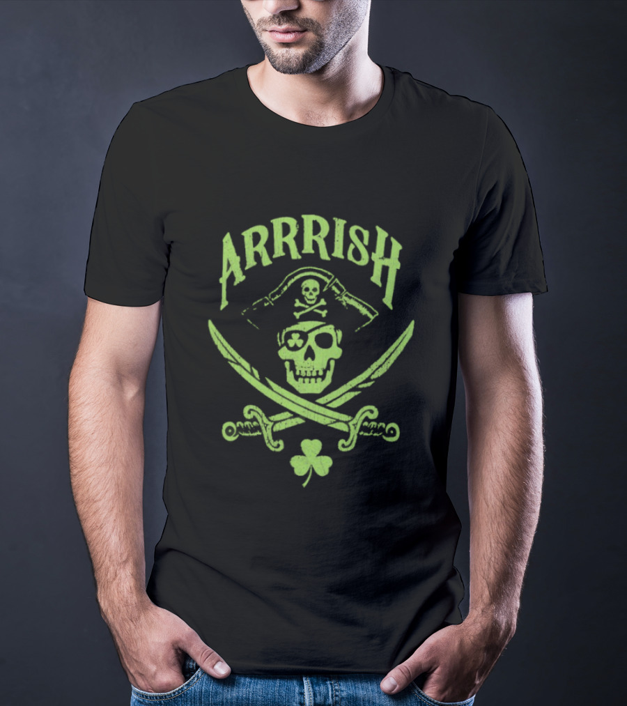 Arrrish Pirate Skull Shamrocks St. Paddy's Day T-Shirt
