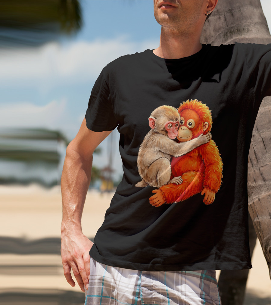Baby Macaque Hugging Punch Monkey T-Shirt