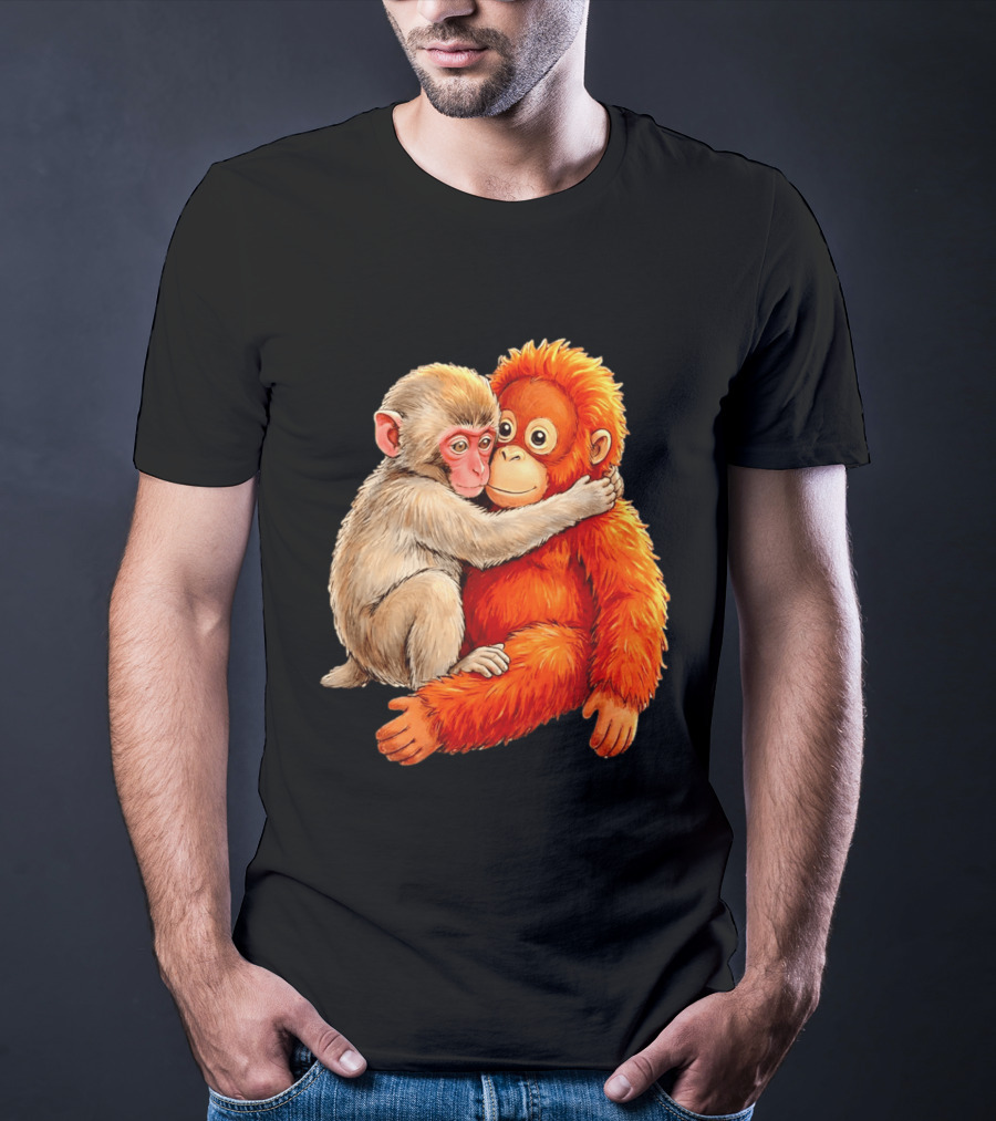 Baby Macaque Hugging Punch Monkey T-Shirt