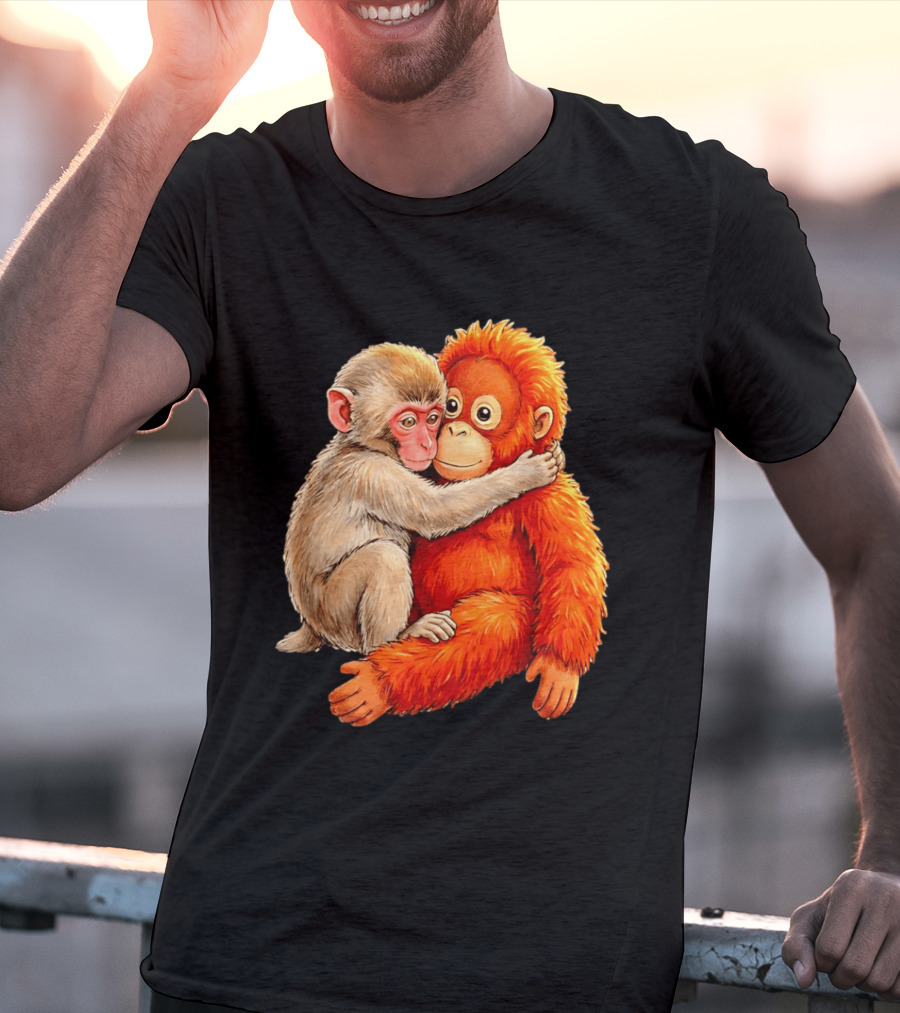 Baby Macaque Hugging Punch Monkey T-Shirt
