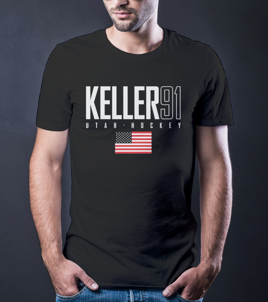 Keller 91 Utah Hockey USA Flag T-Shirt