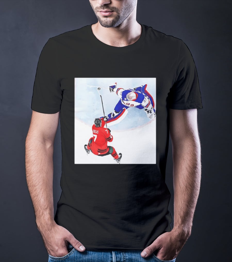 Connor Hellebuyck USA Goalie Save Hockey Match T-Shirt
