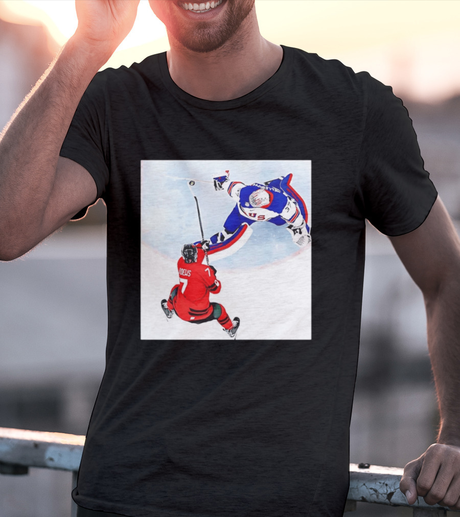 Connor Hellebuyck USA Goalie Save Hockey Match T-Shirt