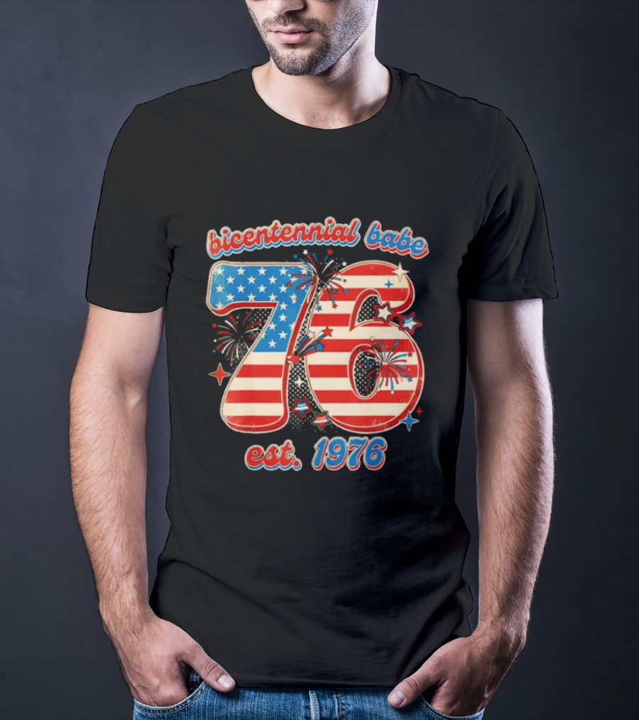 Bicentennial Babe 76 Est. 1976 American Flag 50th Birthday T-Shirt