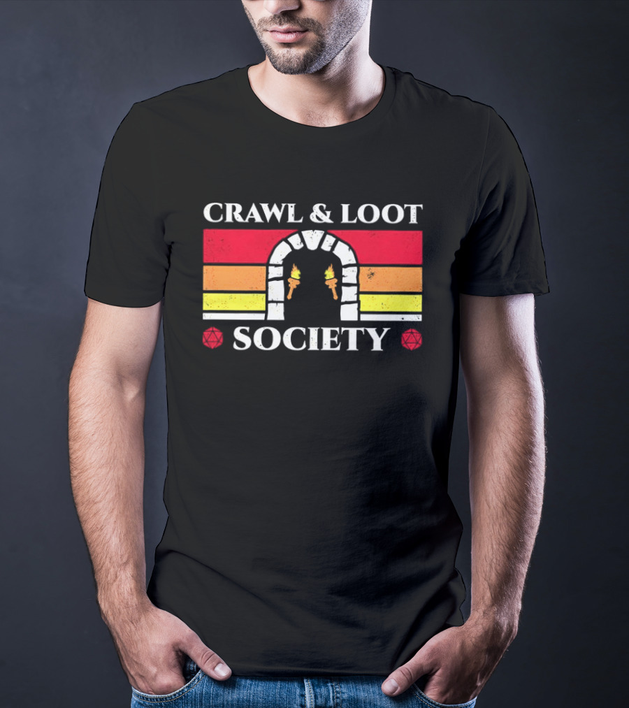 Crawl And Loot Society Retro Dungeon Gateway Torches T-Shirt