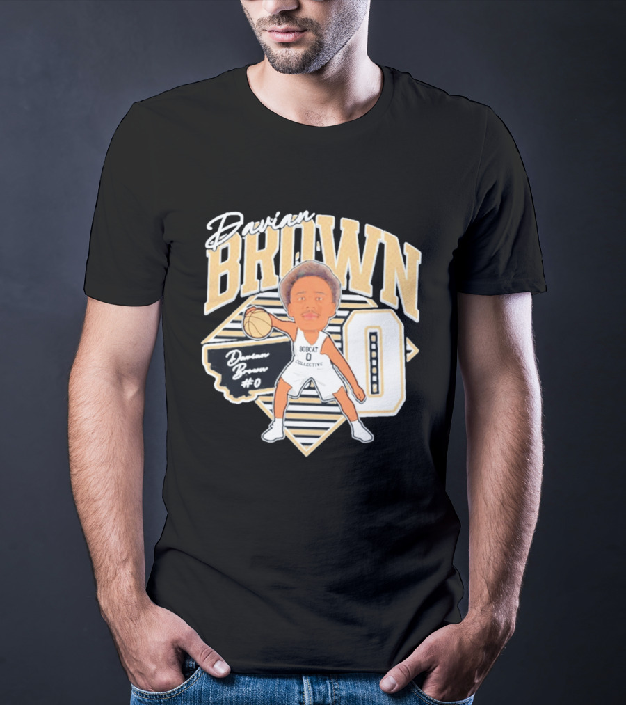 Davian Brown Bobcat Collective #0 Caricature Montana State T-Shirt