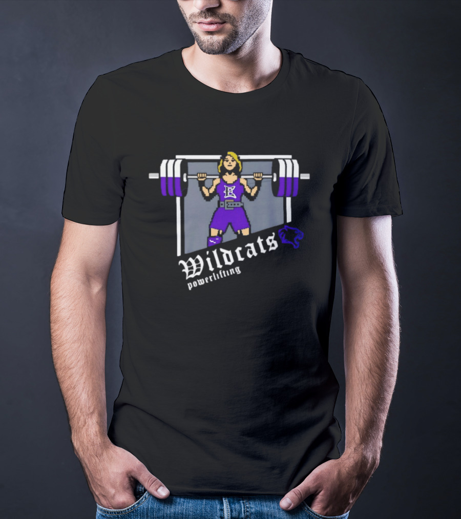 Elgin Wildcats Powerlifting Pixel Weightlifter Embroidery T-Shirt