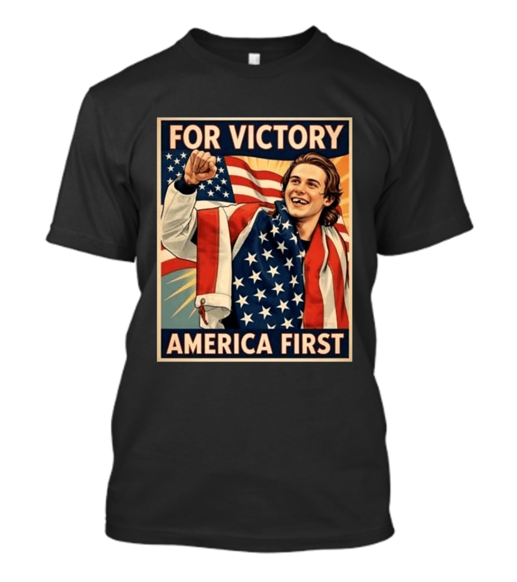 For Victory America First Patriotic Jack Hughes Victory Pose T-Shirt