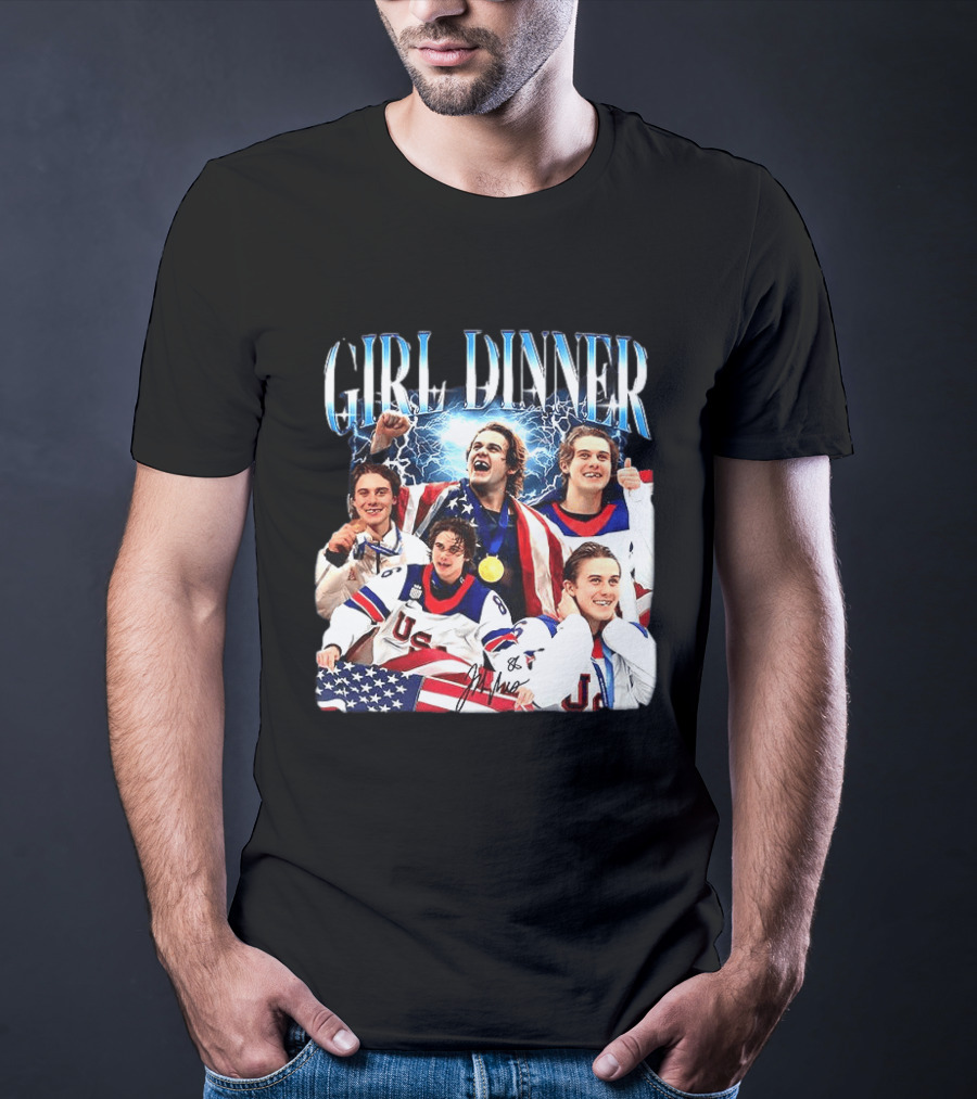 Girl Dinner Jack Hughes USA Hockey Team Celebration T-Shirt