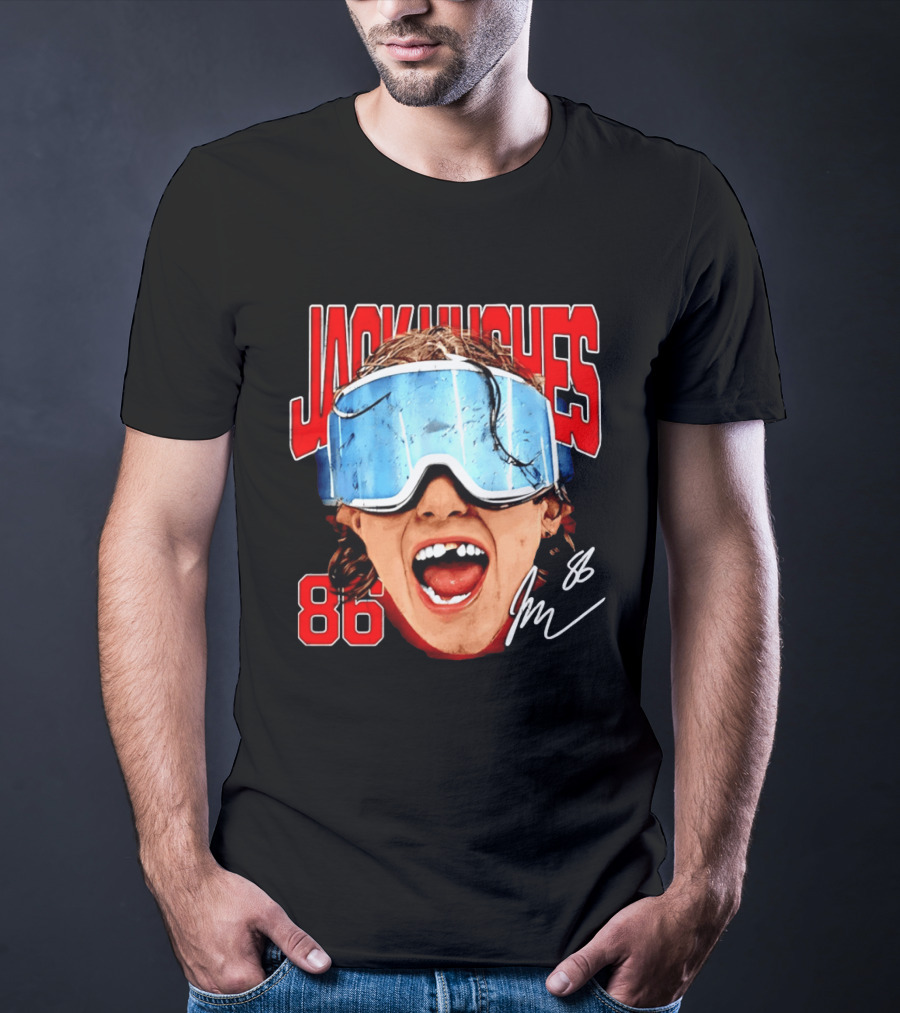 Jack Hughes New Jersey Devils 86 Goggles Signature T-Shirt