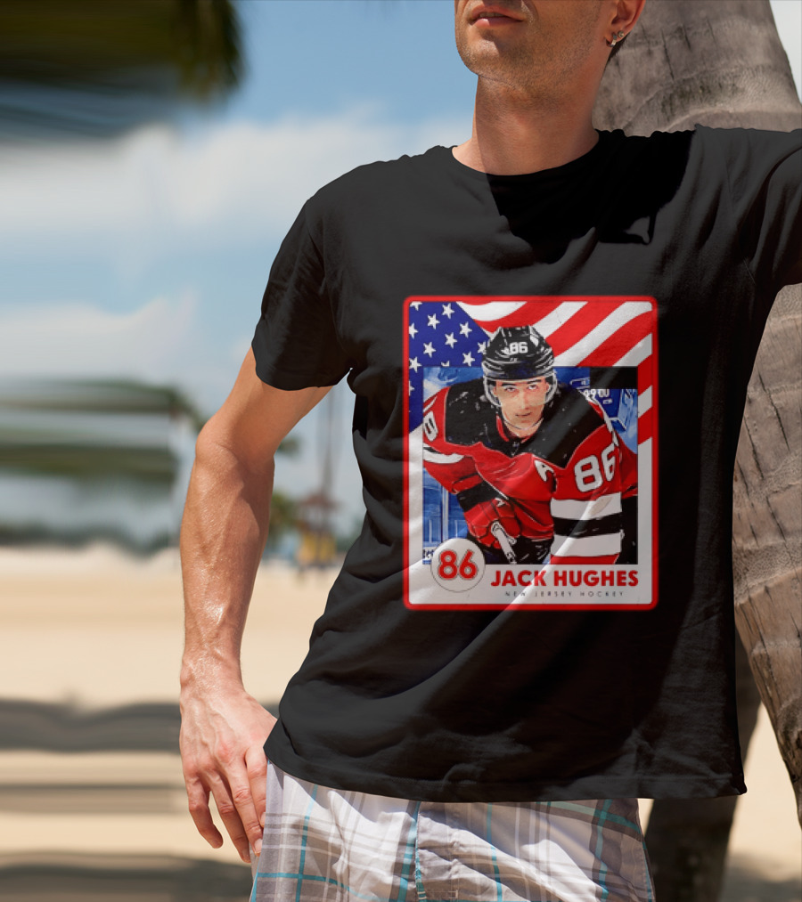 Jack Hughes 86 New Jersey Hockey American Flag T-Shirt