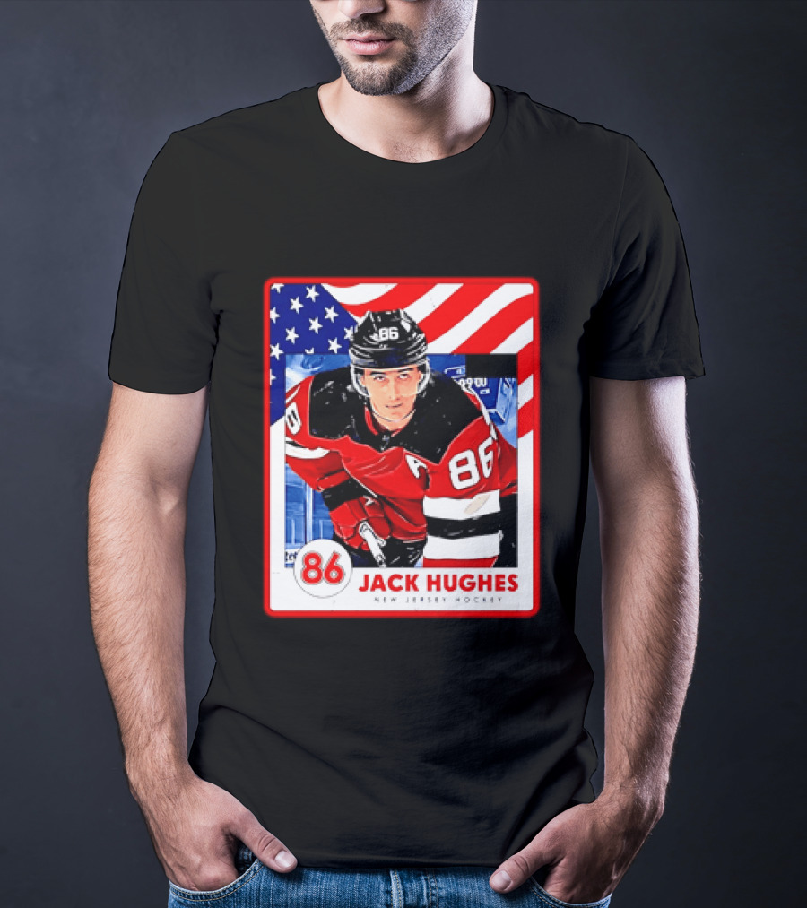 Jack Hughes 86 New Jersey Hockey American Flag T-Shirt
