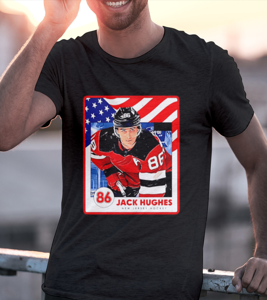 Jack Hughes 86 New Jersey Hockey American Flag T-Shirt