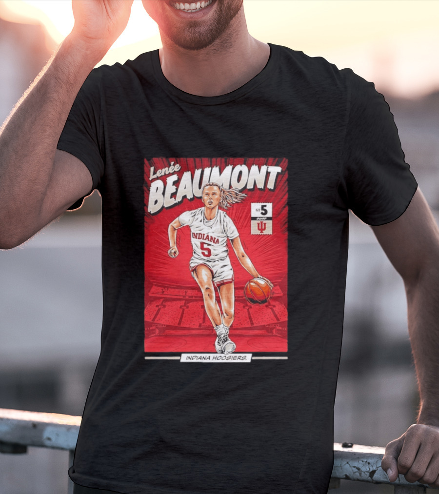 Lenée Beaumont Indiana Hoosiers No 5 Comic Basketball Athlete T-Shirt
