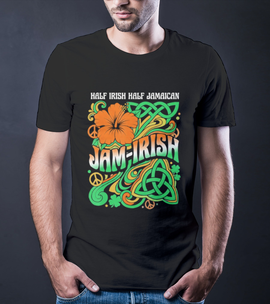 Jam Irish Half Irish Half Jamaican St Patrick's Day Hibiscus Celtic T-Shirt