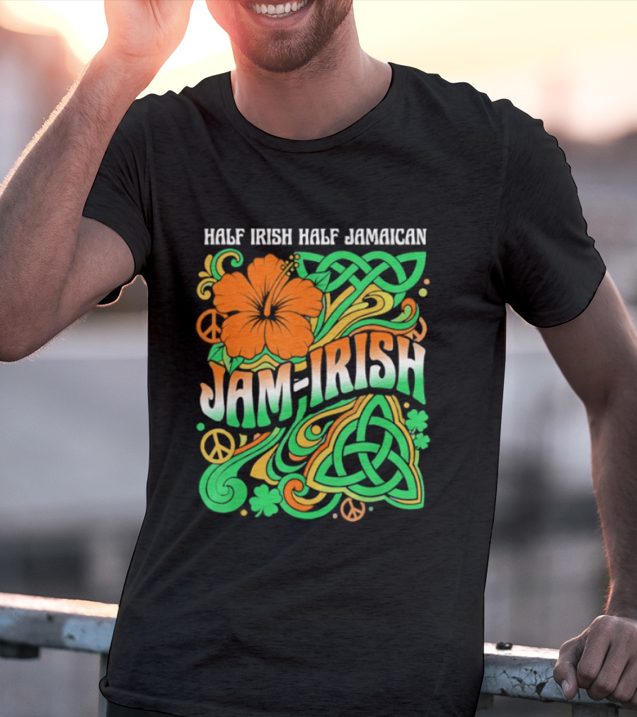 Jam Irish Half Irish Half Jamaican St Patrick's Day Hibiscus Celtic T-Shirt