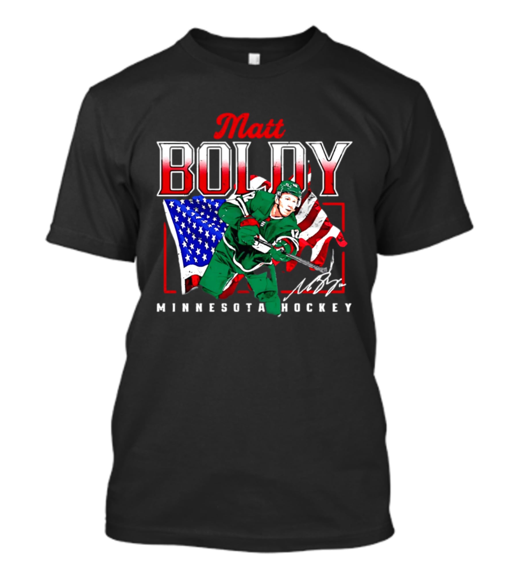 Matt Boldy Minnesota Hockey USA Flag T-Shirt