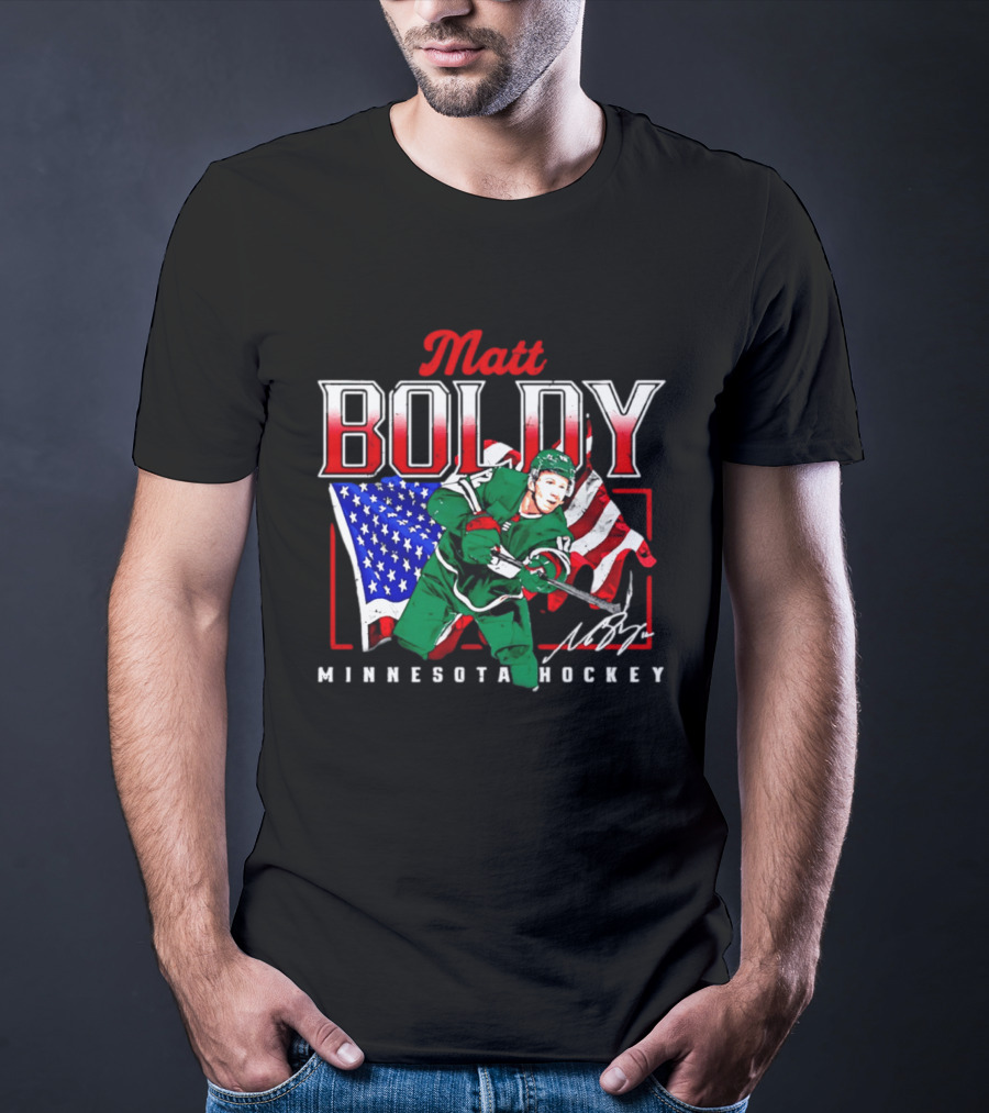 Matt Boldy Minnesota Hockey USA Flag T-Shirt