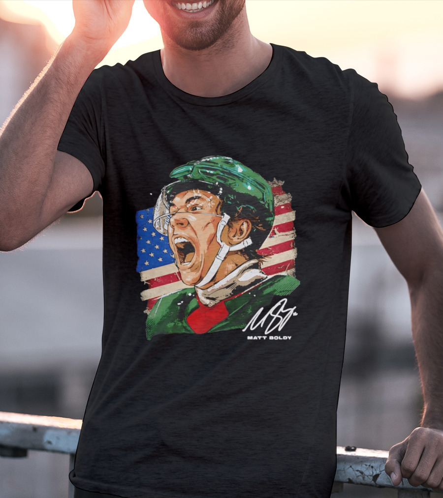 Matt Boldy USA Hockey Minnesota Wild Flag Celebration T-Shirt