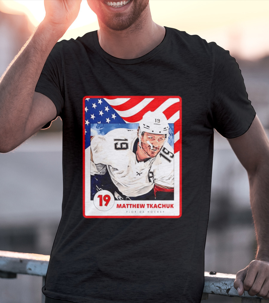 Matthew Tkachuk Florida Hockey USA Flag Card Number 19 T-Shirt