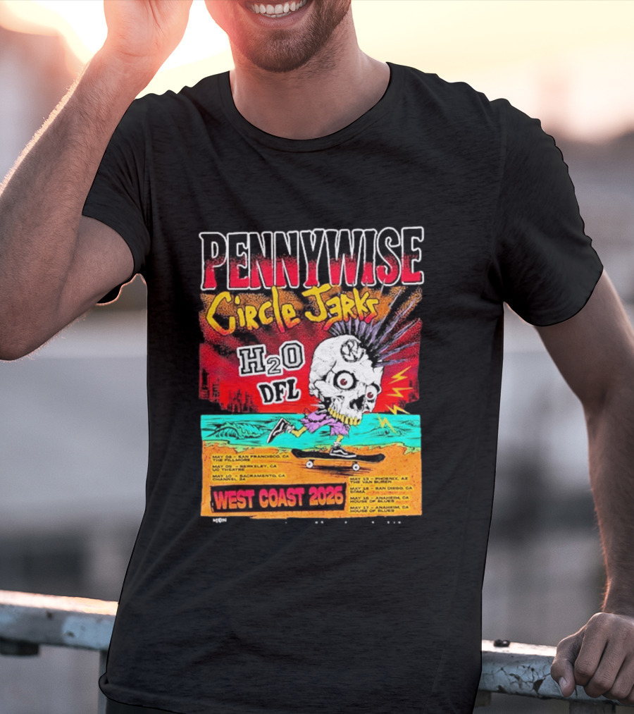 Pennywise Circle Jerks H2O DFL West Coast 2026 Tour San Francisco Sacramento Berkeley San Diego T-Shirt