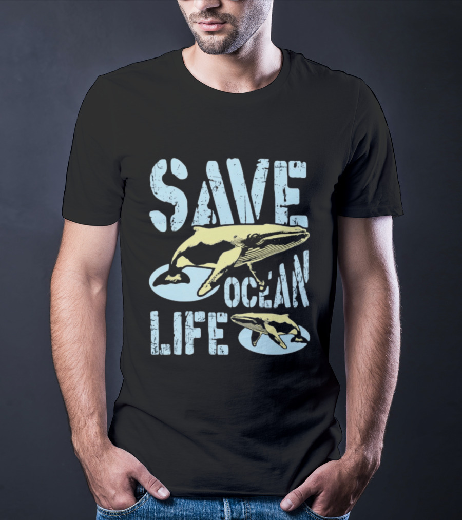 Save Ocean Life Whale Conservation Message With Humpback Whale Protection T-Shirt
