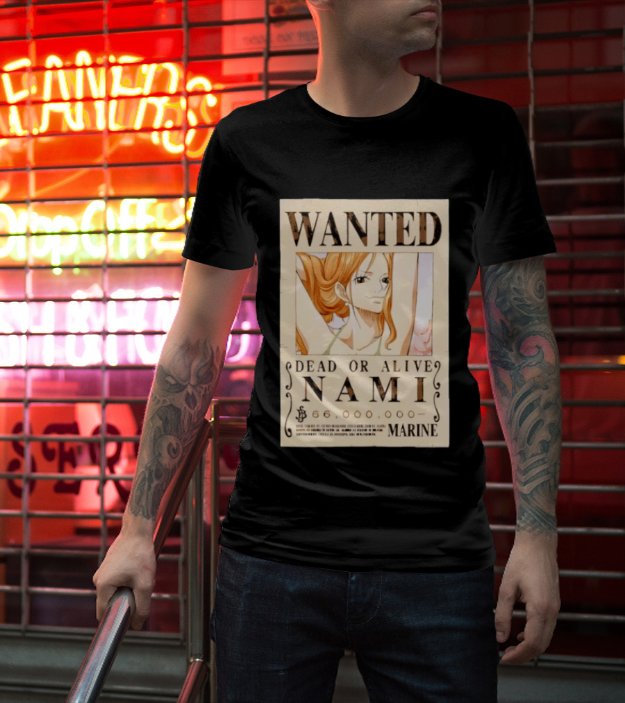WANTED Dead Or Alive Nami 66,000,000 Beli One Piece Marine T-Shirt