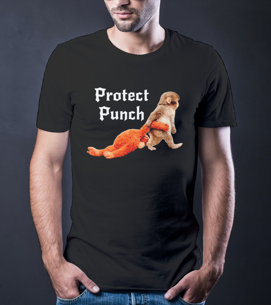 Protect Baby Monkey Punch Cute Cartoon Humor T-Shirt