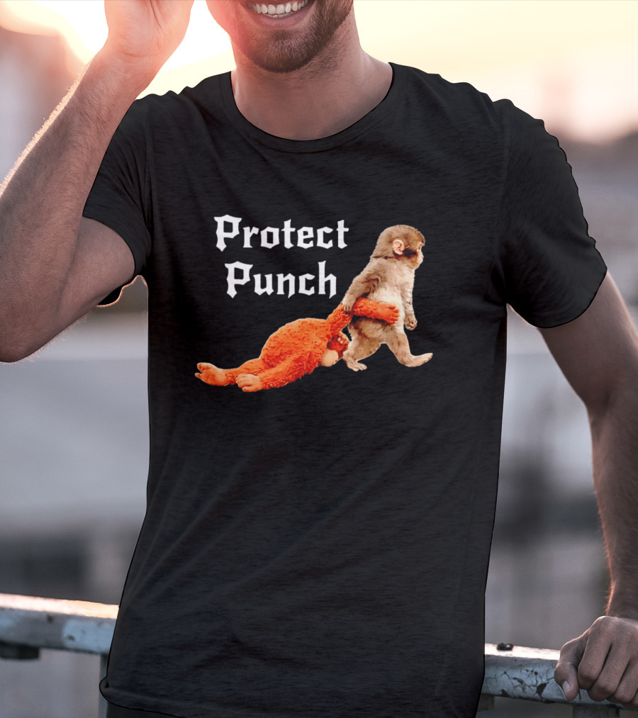 Protect Baby Monkey Punch Cute Cartoon Humor T-Shirt