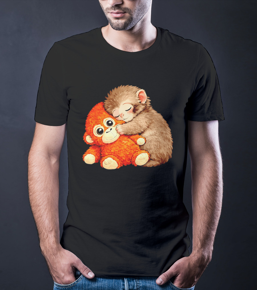 Punch The Monkey Brown Cub And Orange Plushy Cuddle T-Shirt
