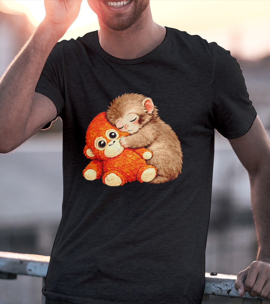Punch The Monkey Brown Cub And Orange Plushy Cuddle T-Shirt