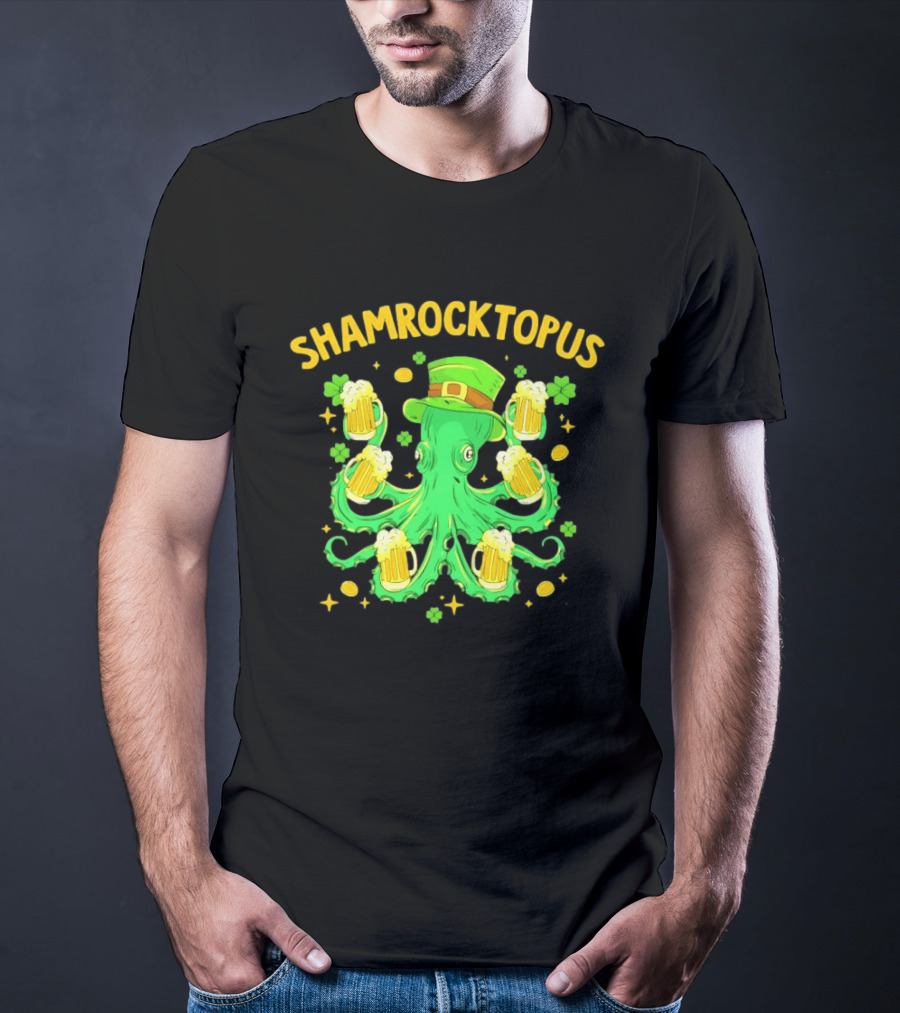 Shamrocktopus Octopus St Patrick's Day Beer Hat Shamrocks T-Shirt