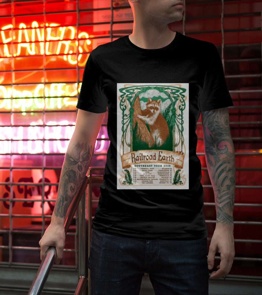 Railroad Earth Southeast Tour 2026 Dates And Locations With Raccoon Artistry T-Shirt