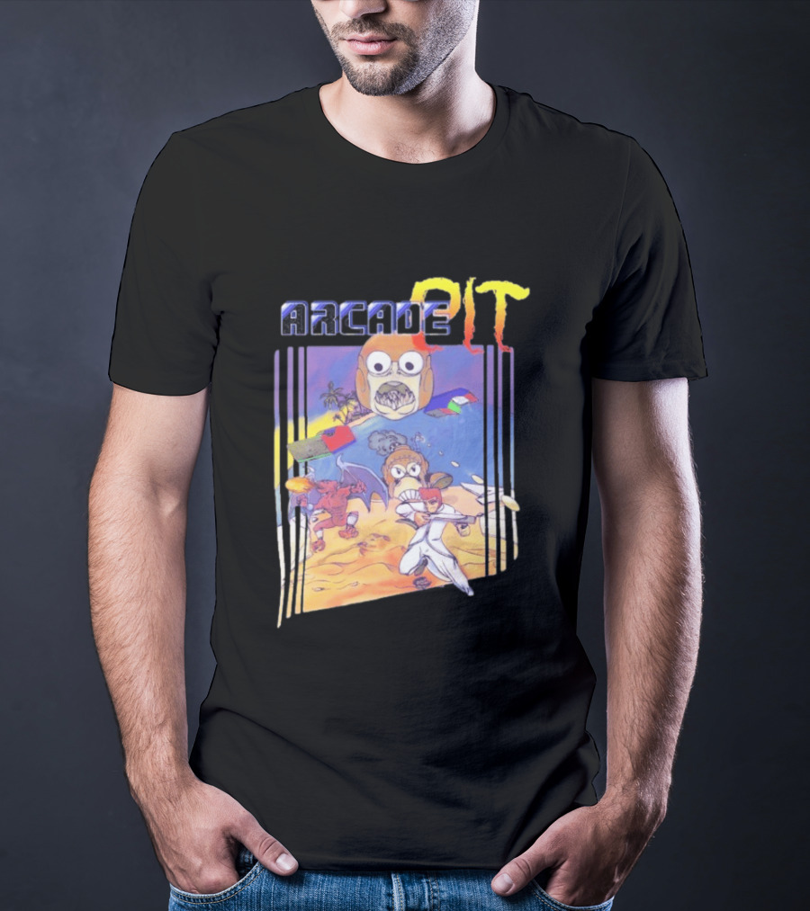 Arcade Pit Smight X Contra Characters And Cartoon Face Beach Scene T-Shirt