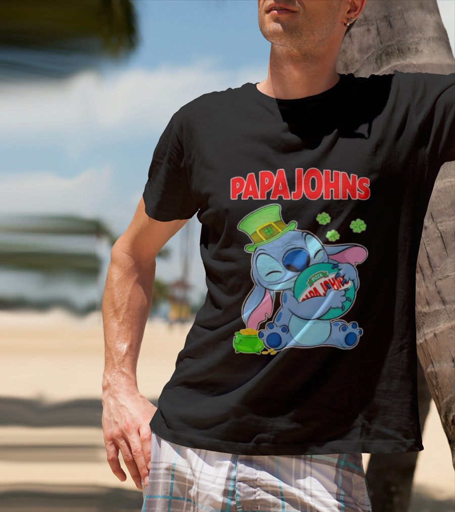 Papa Johns Stitch Pizza St Patricks Day Hug Clover T-Shirt