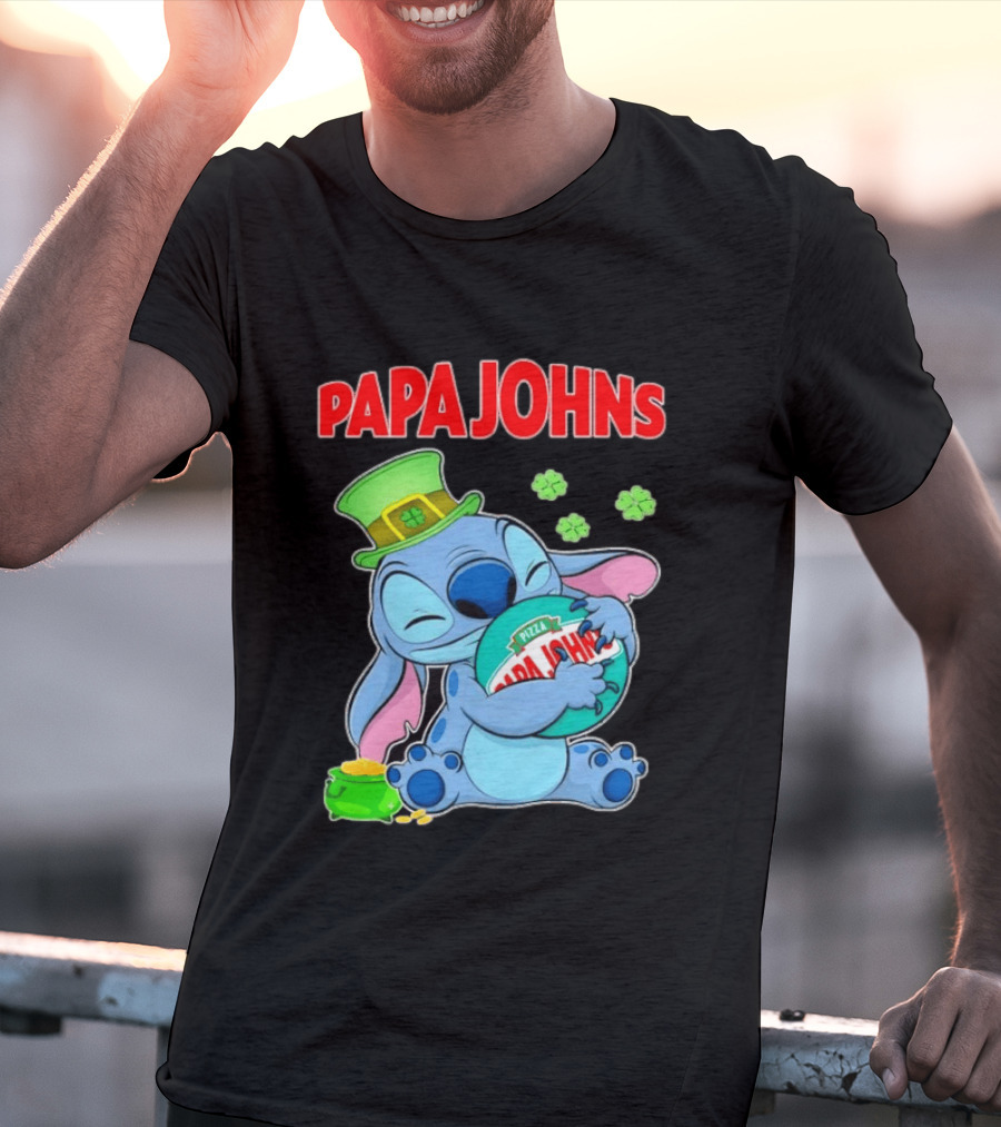 Papa Johns Stitch Pizza St Patricks Day Hug Clover T-Shirt