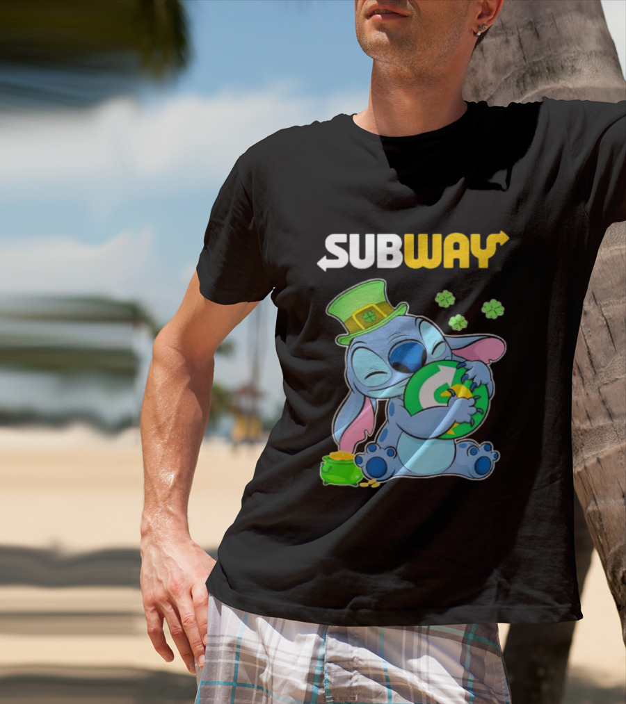Subway St Patrick's Day Stitch Hugging Clover Coin T-Shirt