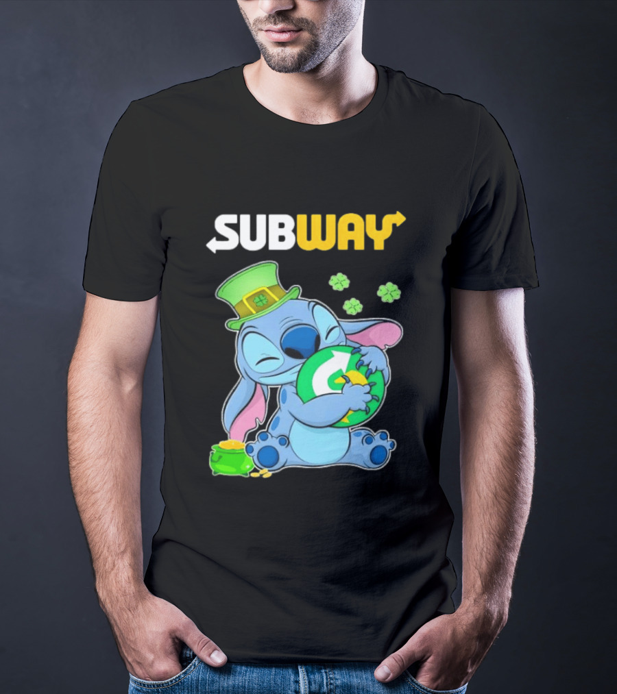 Subway St Patrick's Day Stitch Hugging Clover Coin T-Shirt