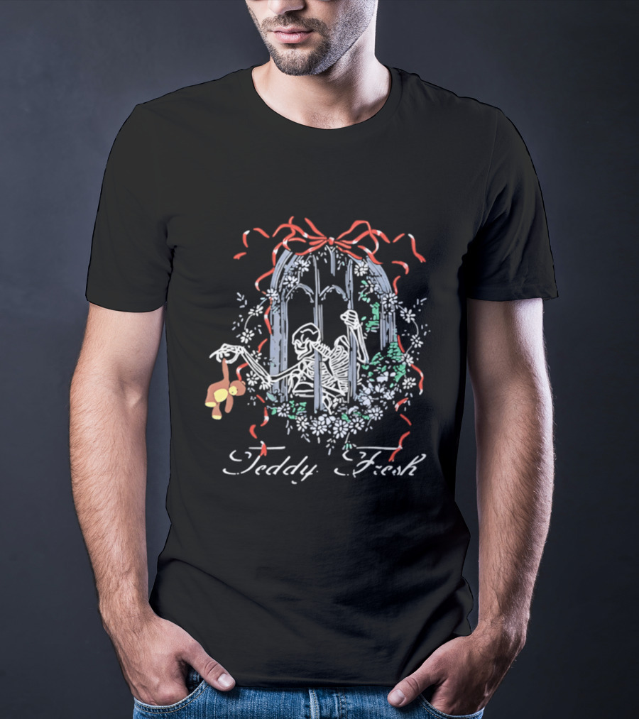 Teddy Fresh Skeleton Gothic Window Floral Ribbons T-Shirt