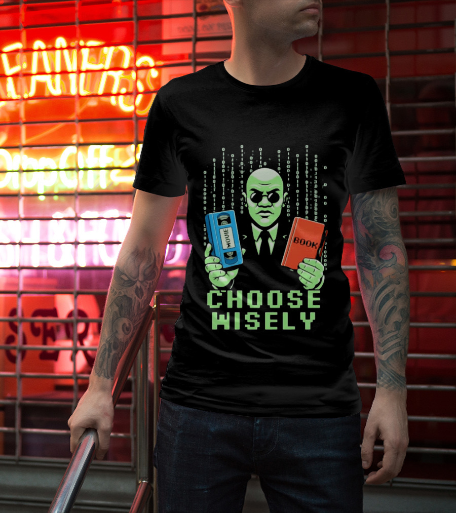 Matrix Choose Wisely Movie VHS Or Book Decision T-Shirt