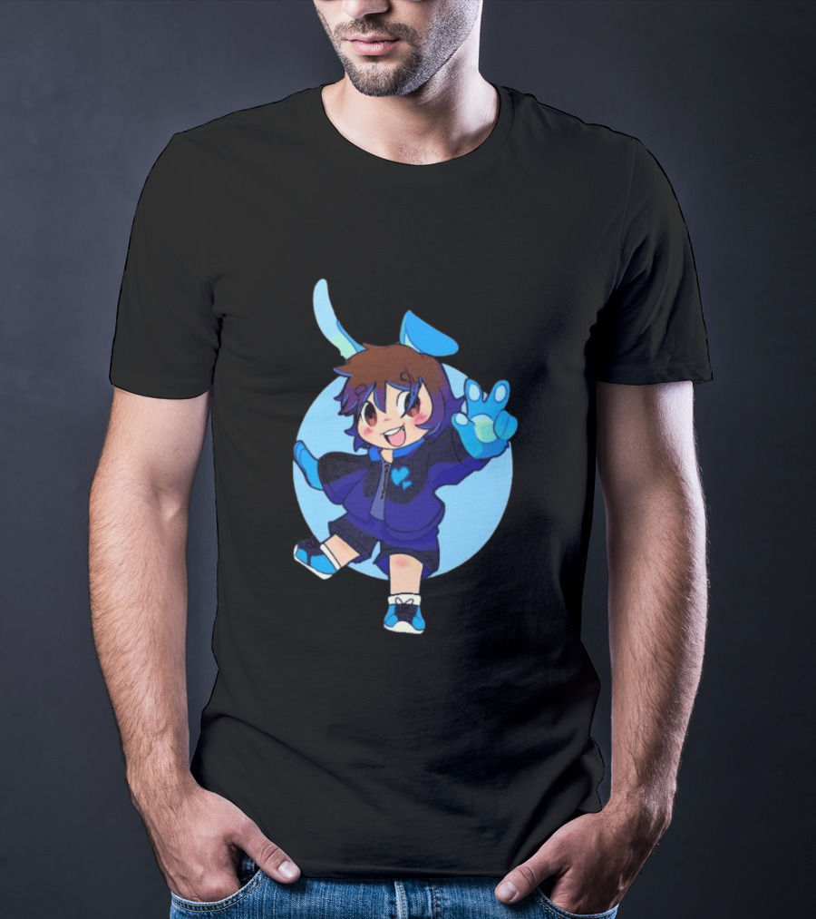The8BitDrummer Bunny Blue Heart Cartoon Character With Bunny Ears And Sneakers T-Shirt