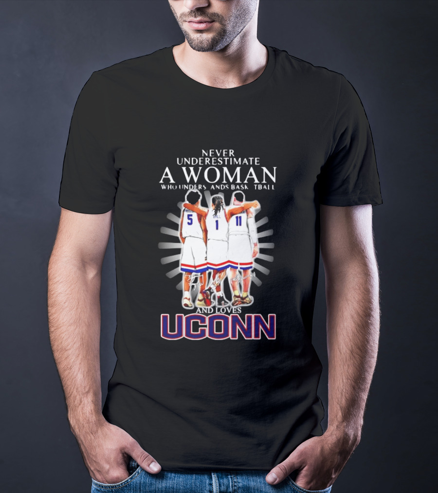 Never Underestimate A Woman Who Understands Basketball And Loves UConn T-Shirt